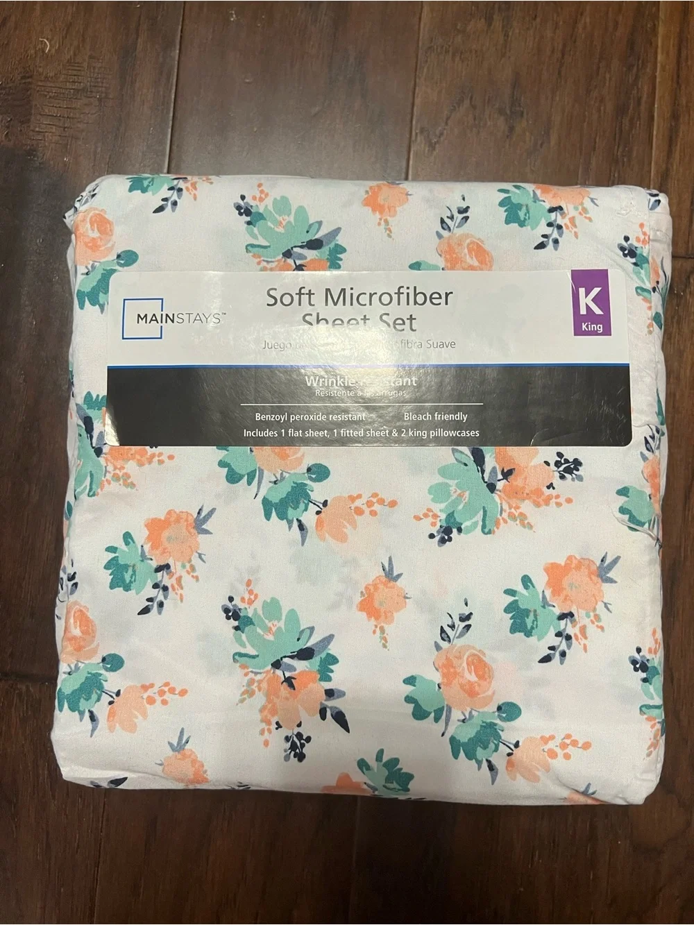 Mainstays Ultra Soft High Quality Microfiber Bed Sheet Set King Floral 4 Piece